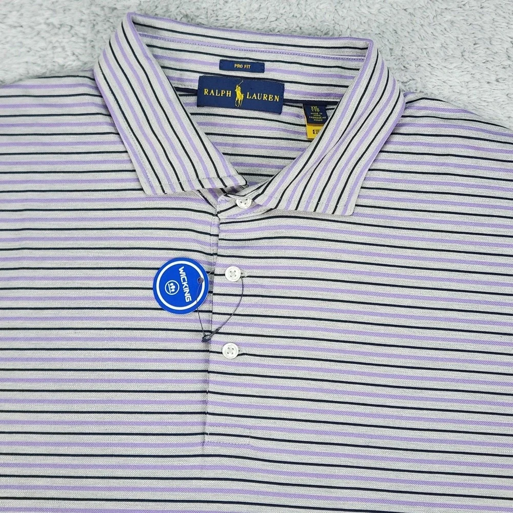 Ralph Lauren Polo Mens 2XL Purple Gray Striped Pro Fit Performance Wicking NEW